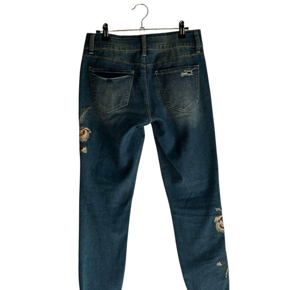 YMI Distressed Blue Jeans with Floral Embroidery,Distressed,Boho Style - Picture 4 of 12